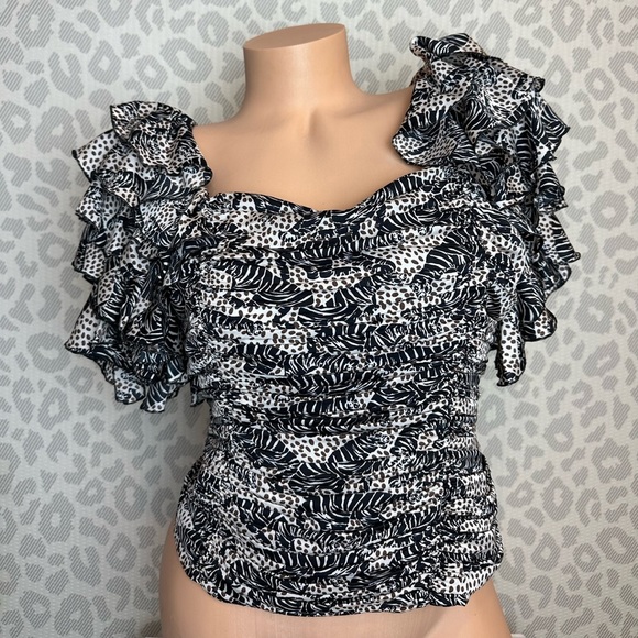 Zara Tops - ZARA RUFFLE SLEEVE ANIMAL PRINT TIGER ZEBRA POLKA DOT BLOUSE BROWN SIZE MEDIUM